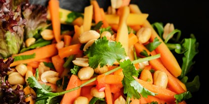 vegetarisch vegan essen gehen - Mittagsmenü - Hamburg-Stadt Eppendorf - Papaya Salat mit gerösteten Erdnüssen und Koriander - raw like sushi & more