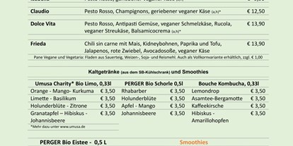vegetarisch vegan essen gehen - Anlass: zu zweit - Allgäu / Bayerisch Schwaben - Sperisekarte Pane; Getränkekarte Erfrischungsgetränke, Kaffee und Tee - GuennieGonzalez - Veggie Küche in Landsberg am Lech