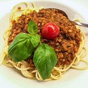 vegetarisches veganes Restaurant - Vegane Spaghetti Bolognese - parkcafè