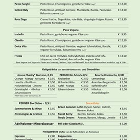 vegetarisches veganes Restaurant: Sperisekarte Pane; Getränkekarte Erfrischungsgetränke, Kaffee und Tee - GuennieGonzalez - Veggie Küche in Landsberg am Lech